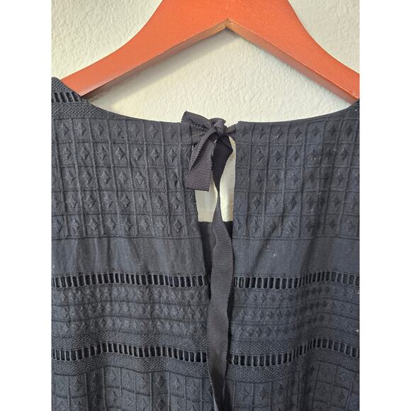 J.Crew Black Eyelet Shift Dress Size 10 | Bell Sleeve | Lined Cotton Boho Preppy - Picture 5 of 8